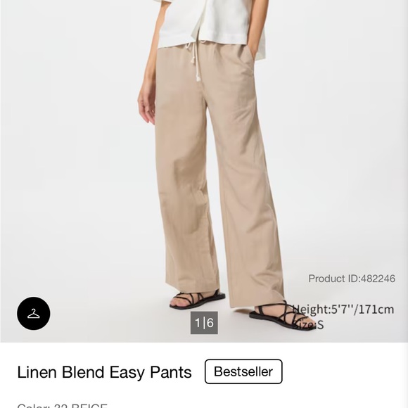 Uniqlo linen blend easy pants Beige, M, long length - Picture 2 of 4